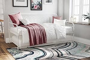 Novogratz Bright Pop Twin Metal Daybed and Trundle, Stylish & Multifunctional, Built-in Casters, White