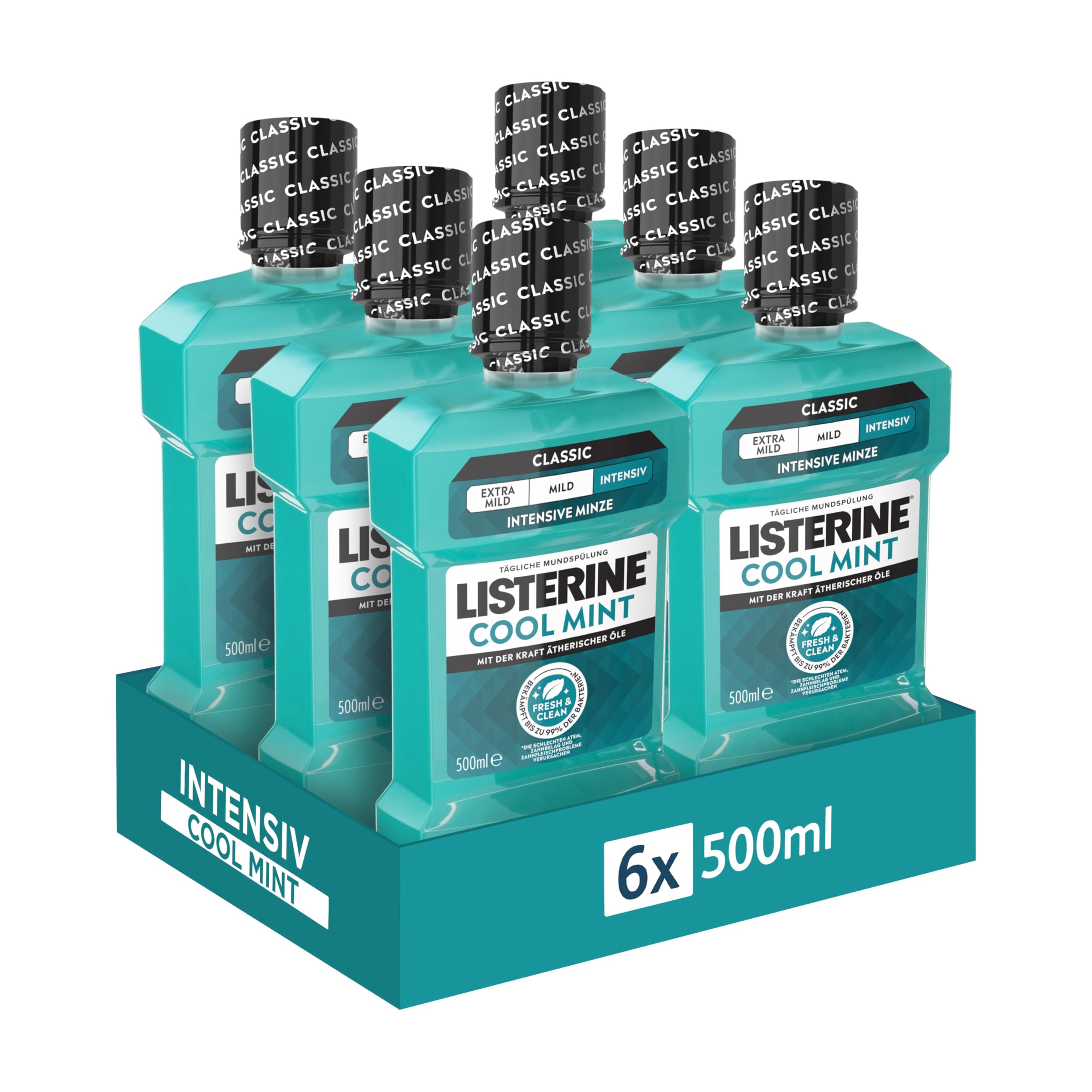 LISTERINE Total Care Zahnfleisch-Schutz 6 x 500 ml, schützende Mundspülung gegen Zahnfleischprobleme mit 6 in 1 Wirkung, antibakterielles Mundwasser stärkt die Zähne, bis zu 24h frischer Atem