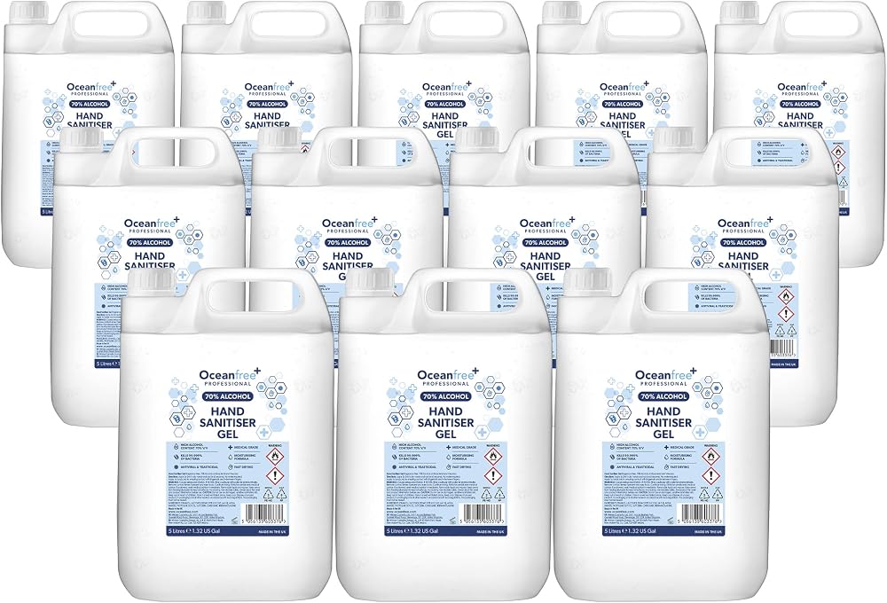 Ocean Free 70% Alcohol Hand Sanitiser Gel 12x5L UK Made Surgical Grade