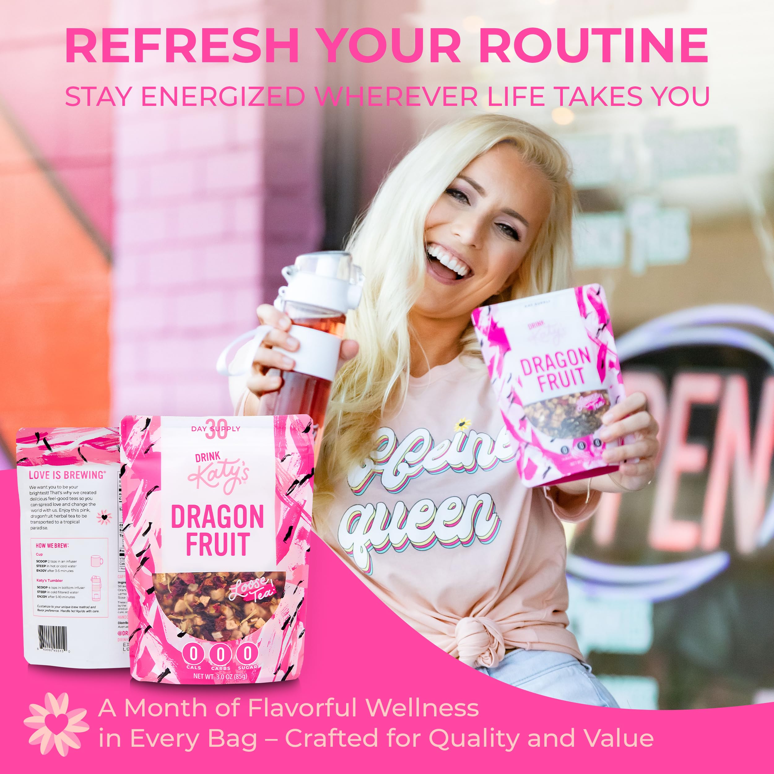 Katy's Dragonfruit Loose Leaf Tea | Hydrating & Fruity Herbal Tea | Hibiscus, Dragonfruit & Pineapple | Caffeine-Free Fruit Tea | 30+ Cups | Hot or Iced | Antioxidant-Rich | Woman-Owned | 3oz Pouch