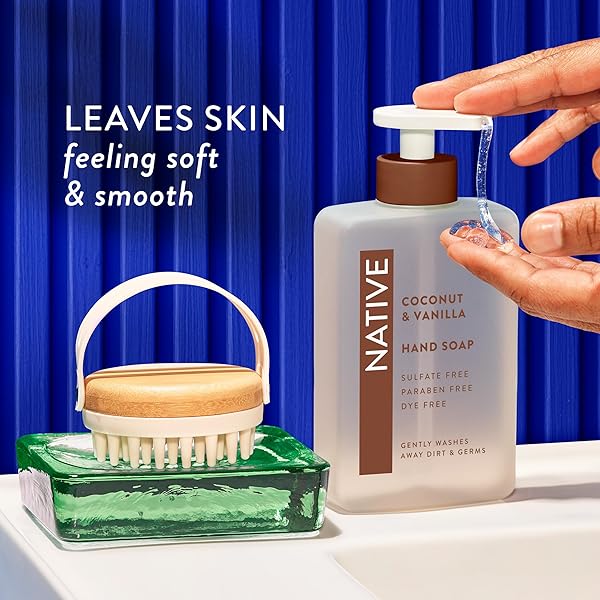 NATIVE LIQUID HAND SOAP, COCONUT & VANILLA SCENT, NON-DRYING FORMULA FOR SOFT, SMOOTH HANDS, MADE WITH PLANT-BASED CLEANSERS, SULFATE & PARABEN FREE, 13 OZ BOTTLE