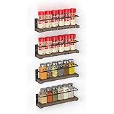 SpaceAid Spice Rack Organizer for Cabinet Door or Wall Mount (4 Pack) with 415 Spice Labels - Wood Hanging Seasoning Shelf for Cupboard Pantry or over the Stove