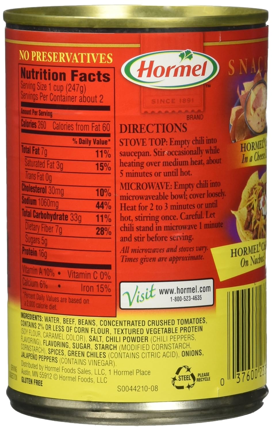 Hormel Chili With Beans Nutrition Label Besto Blog