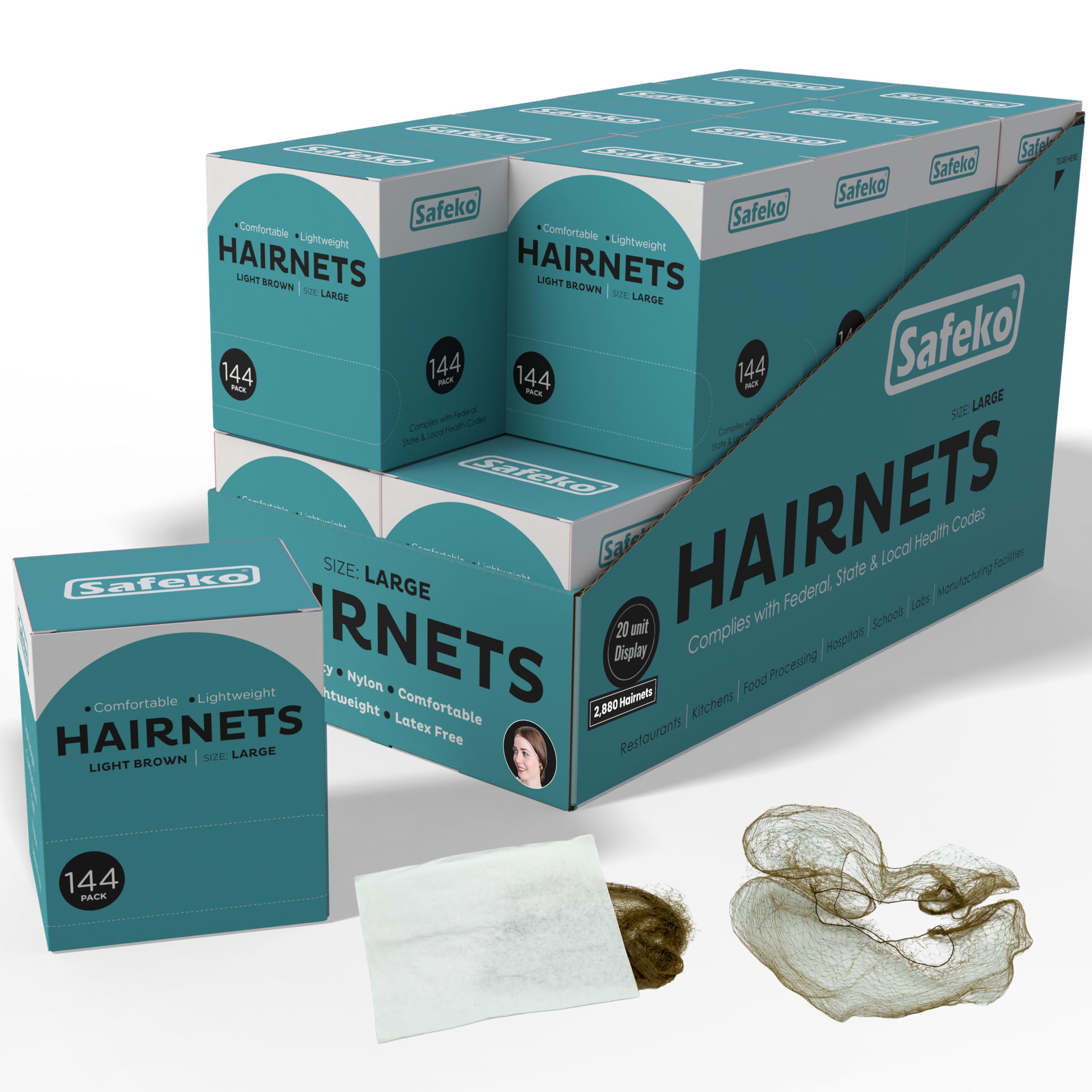 SAFEKO Hair Nets 144 PCS, Individually