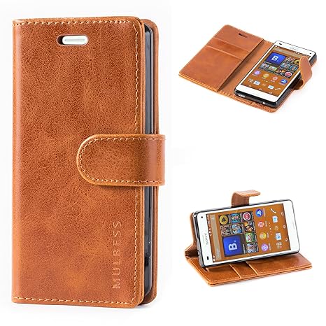 Mulbess Ledertasche im Ständer Book Case / Kartenfach für Sony Xperia Z3 Compact Tasche Hülle Leder Etui,Braun