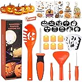 Pumpkin Carving Kit for Kids, 6 Easy Halloween Pumpkin Carving Tools Set, 6 LED Candles, 10 Carving Stencils & 20 Halloween C