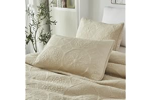 Brandream Beige Medallion Quilted Pillow Shams King Size Set of 2 Cotton Decorative Pillow Covers Farmhouse Bedding