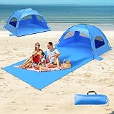 Beach Tent Sun Shelter with Extended Sand Mat 114×82inch,UPF 50+ Protection, 3 Double-Layer Windows for Enhanced Privacy; Portable Beach Shade, 3-4 People. Windproof and Waterproof