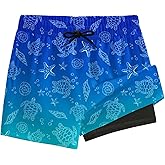 SILKWORLD Boys Swim Trunks with Compression Liner Quick Dry Bathing Suits Kids Beach Swimming Shorts 5-16 Years