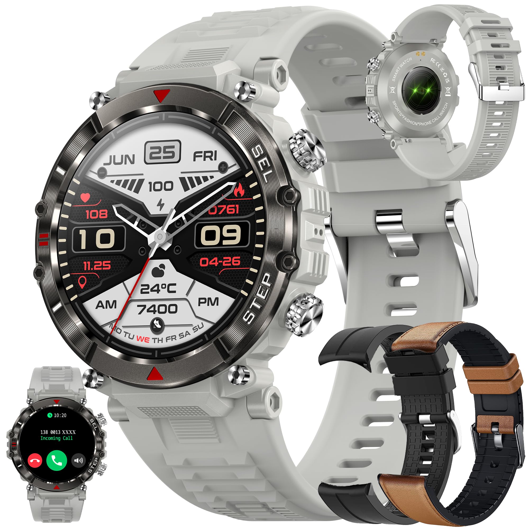 ZPIMY 1.39 Inch AMOLED Men's Smart Watch with Bluetooth Calling, Smartwatch with 123 Sports Modes, 5ATM Waterproof, Activity Tracker, Sleep, Heart Rate, SpO2, Smart Watch for iOS Android (Grey)