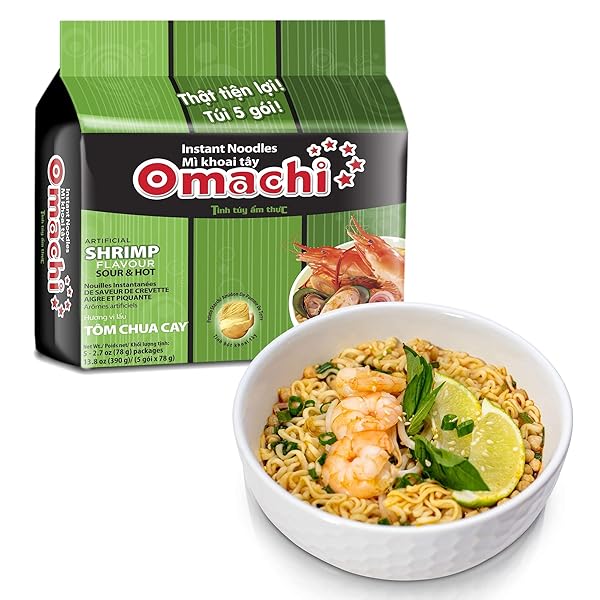 OMACHI GOLDEN POTATO NOODLES – HOT AND SOUR SHRIMP FLAVOR – MADE WITH NATURAL INGREDIENTS (HOT & SOUR SHRIMP, PACK OF 5)