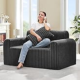 Hobestluk Couch Sofa 2-Seater Foam Sofa Loveseat for Small Spaces Comfy Sofas with Removable Cover Furry Couch with Pillows f