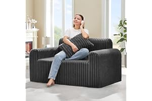 Hobestluk Couch Sofa 2-Seater Foam Sofa Loveseat for Small Spaces Comfy Sofas with Removable Cover Furry Couch with Pillows for Living Room, Bedroom, Apartment, Office (Black, Loveseat)