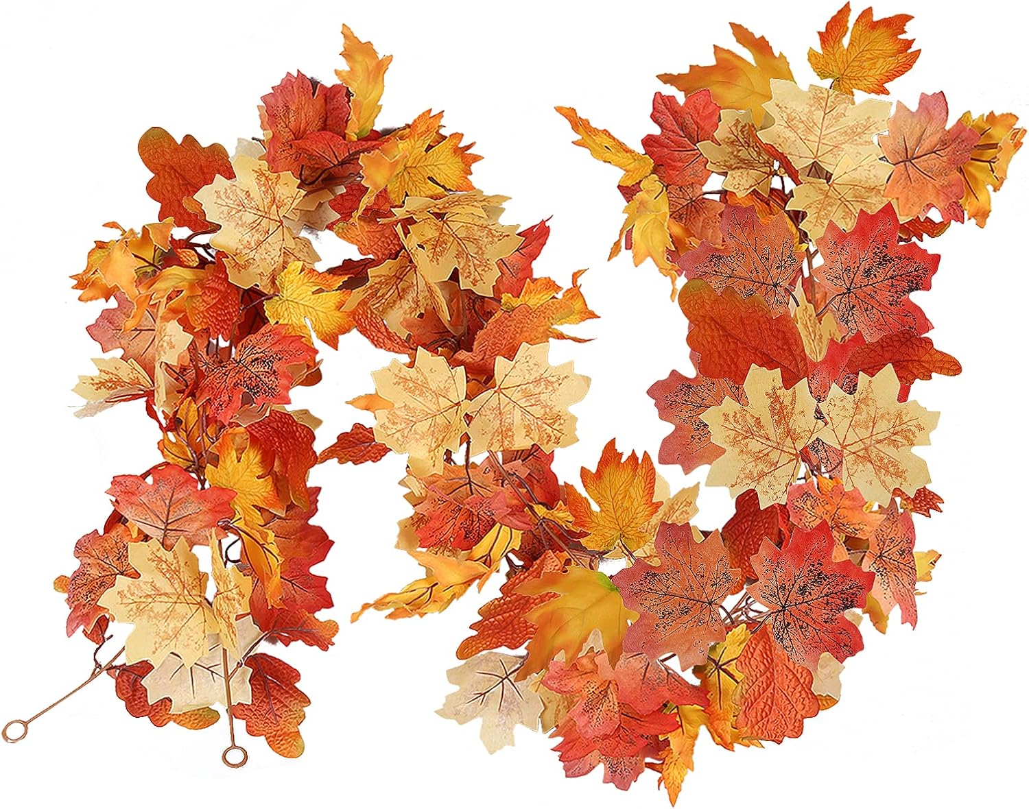Wreaths, Garlands & Swags - RECUTMS 2Pcs Fall Maple Leaves Garland Hanging Fall Foliage Garland Fake Maple Leaf for Outdoor Home Halloween Thanksgiving Party Wall Fireplace Decoration (Orange)…