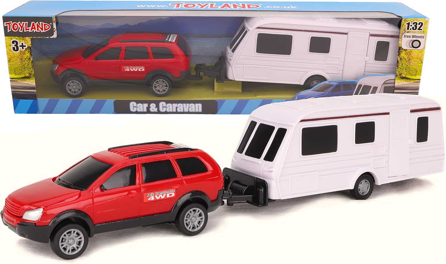 Toyland® Car & Caravan Set Pull Along - 1:32 Scale (Red), 35.5 cm (L) x 9 cm (W) x 6.5 cm (H)
