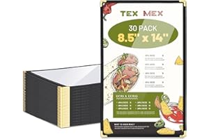 YESCOM WeChef 30 Pack Restaurant Menu Covers 8.5x14" Menu Holder with Metal Corners Single Page 2 Views PVC Transparent Restaurant Menu Holder Book Cafe Hotel Bar Black
