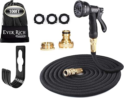 Ever Rich Black 100FT Expandable Magic Hose with Brass Fittings & Nozzle
