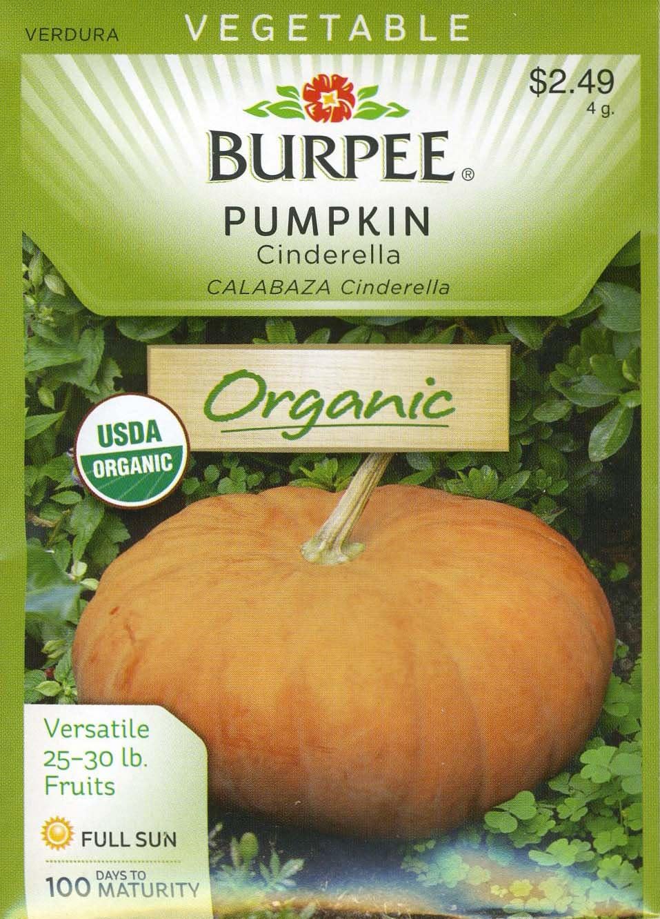 Burpee 67380 Organic Pumpkin Cinderella Seed Packet