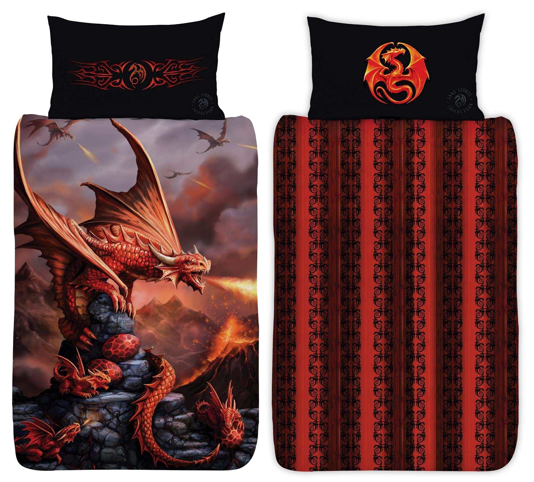 ANNE STOKES Fire Dragon Duvet Cover - Reversible Bedding Set - Single Duvet