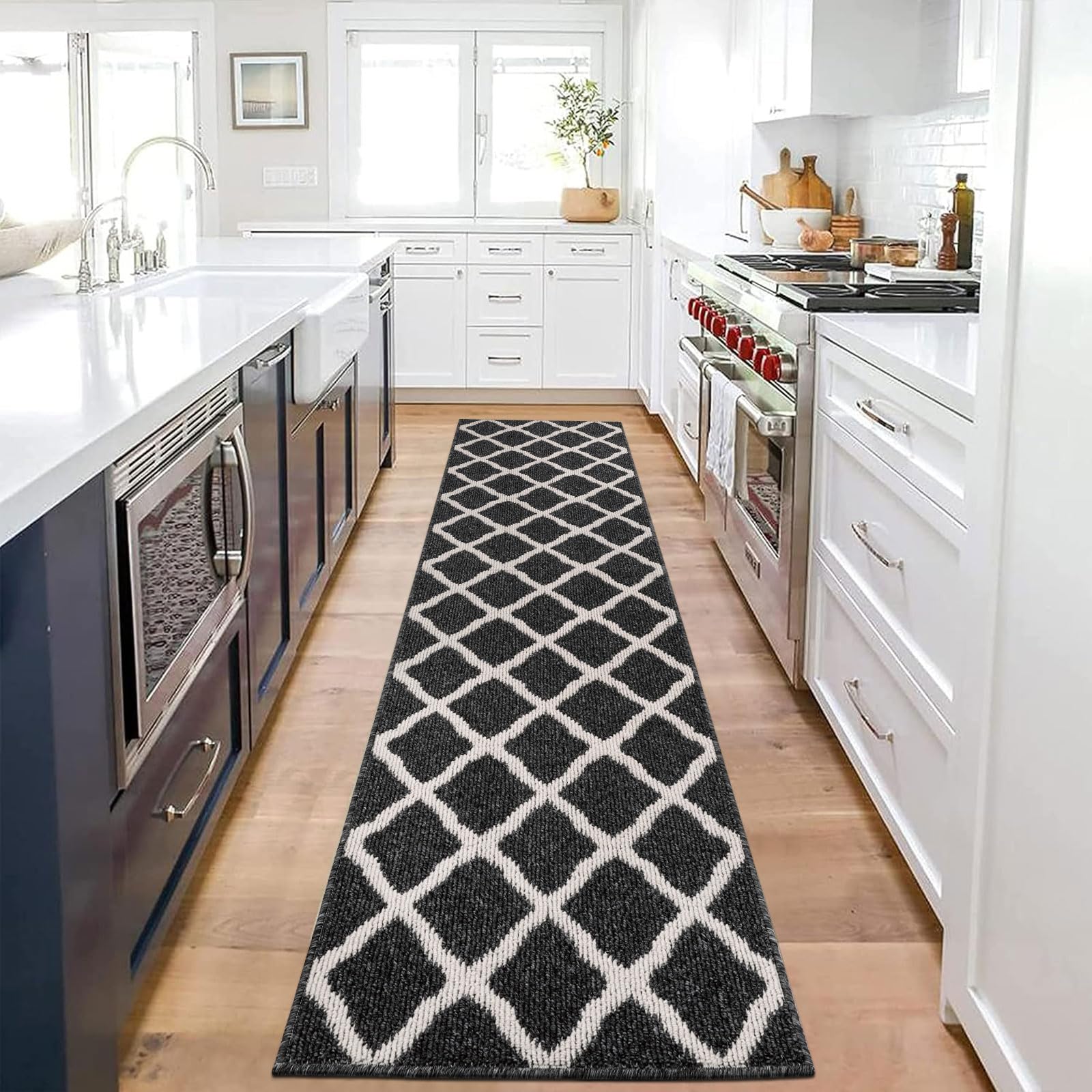 Photo 1 of SHACOS Black Runner Rug 2x8 ft Washable Entryway Runner Rugs Non Slip Rubber Backing Hallway Rug Runner Stain Resistant Kitchen Carpet Runners