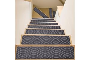 MATAHUM Non-Slip Carpet Stair Treads,15pcs 8" X 30" Grey Stair Treads for Wooden Steps Indoor, Reusable Indoor Stair Runners for Elders, Kids, Pets