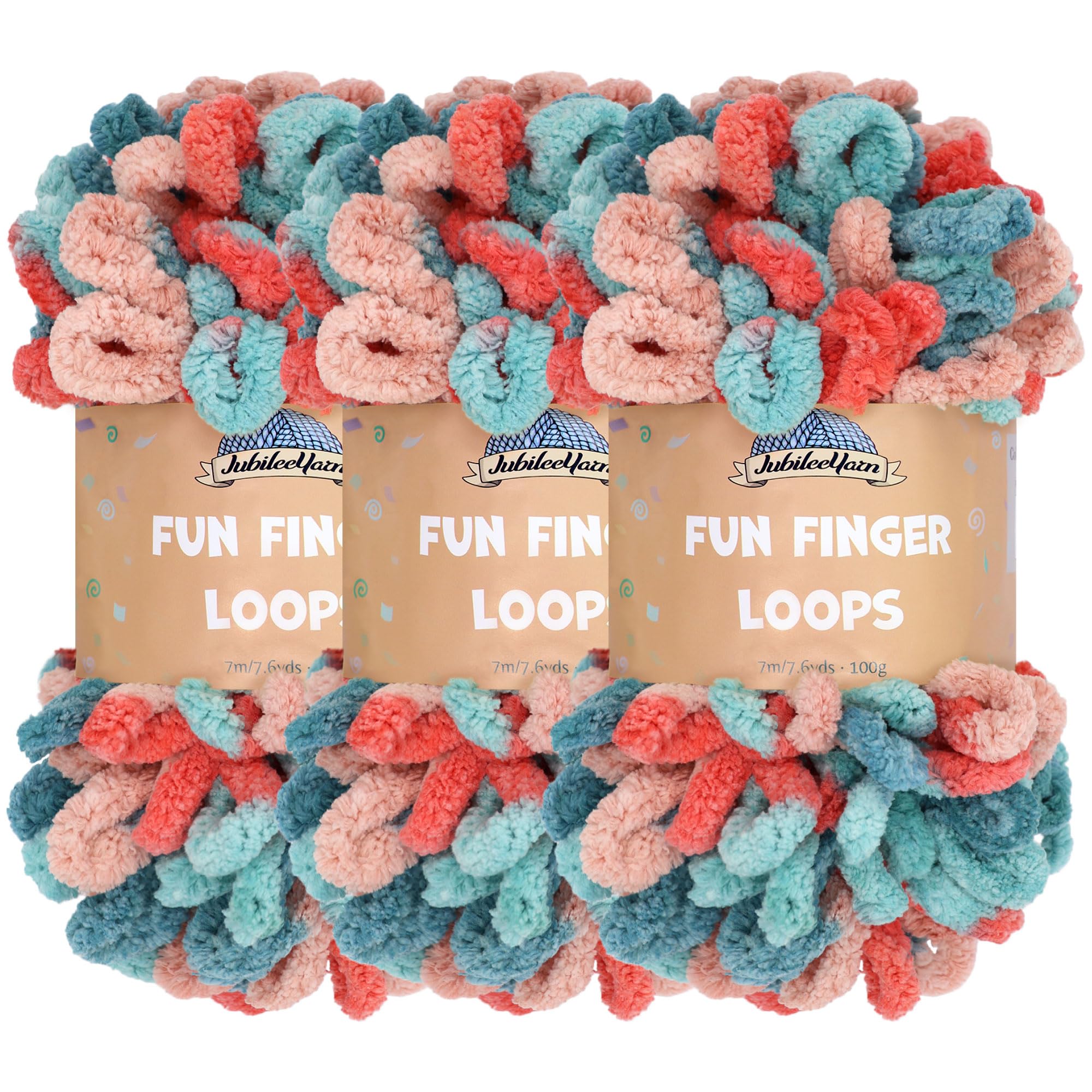 JubileeYarn Fun Finger Loops Yarn - Polyester Jumbo Weight Loop Yarn - 100g/Skein - Hypnos - 3 Skeins