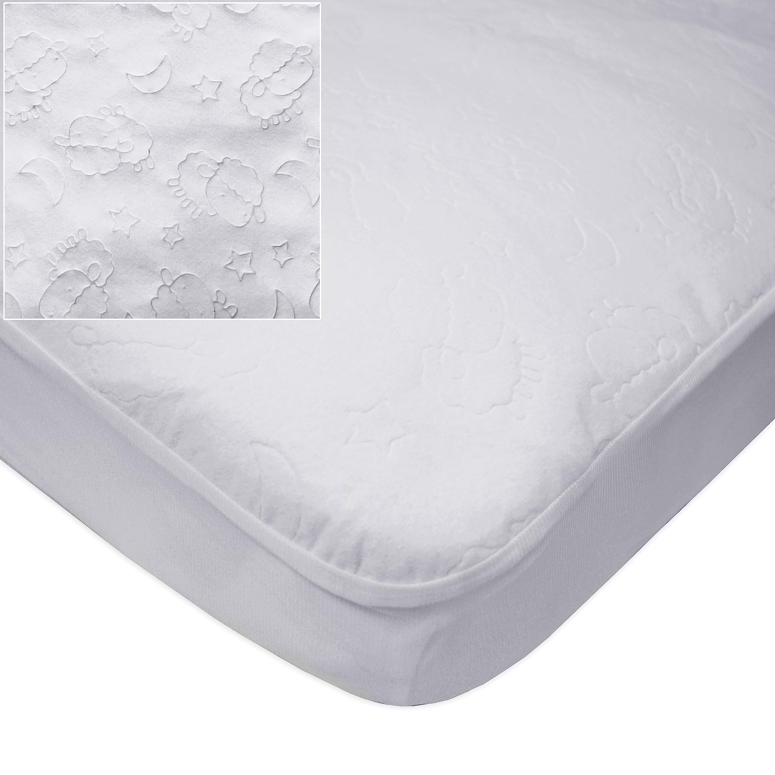 American Baby Company Waterproof Fitted Crib and Toddler Mattress Protector, Quilted and Noiseless Crib & Toddler Mattress Pad Cover, White (Little Lamb), 52