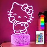 Wafinkeng Cute Night Light for Kids - Anime Charater Kitty Cat Decor Lamp with 16 Colors Change, Remote, Dim Control, 3D Illusion LED Night Lights for Kids Gifts Party Birthday Decoration