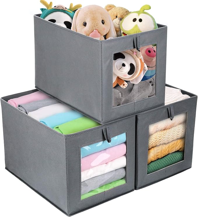DIMJ - 3 Boîtes De Rangement Pliables En Tissu Avec Couvercle - Idéal Placard, Chambre, Noir