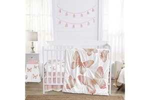 Sweet Jojo Designs Pink and Taupe Boho Butterfly Girl Baby Crib Bedding Set Infant Nursery Room Blanket Fitted Sheet Skirt Diaper Stacker 4pc Ivory Tan Bohemian Shabby Chic Watercolor Fringe Tassel