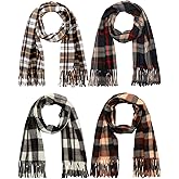 Bencailor 4 Pcs Kids Winter Scarf Kids Buffalo Plaid Scarves Christmas Warm Shawls Scarves Parent Child Scarf for Boys Girls