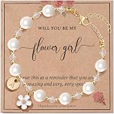enasal Personalized Flower Girl Proposal Gifts, Will You Be My Flower Girl ? Initial A-Z Cute Shell Pearl Bracelet for Girls