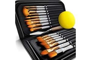BENICCI 18 Pieces Premium Artist Paint Brush Set - Includes Palette Knife, Sponge, Organizing Case - 16 Painting Brushes for Kids, Adults & Professionals - Perfect for Watercolor, Oil, Acrylic Painting Art