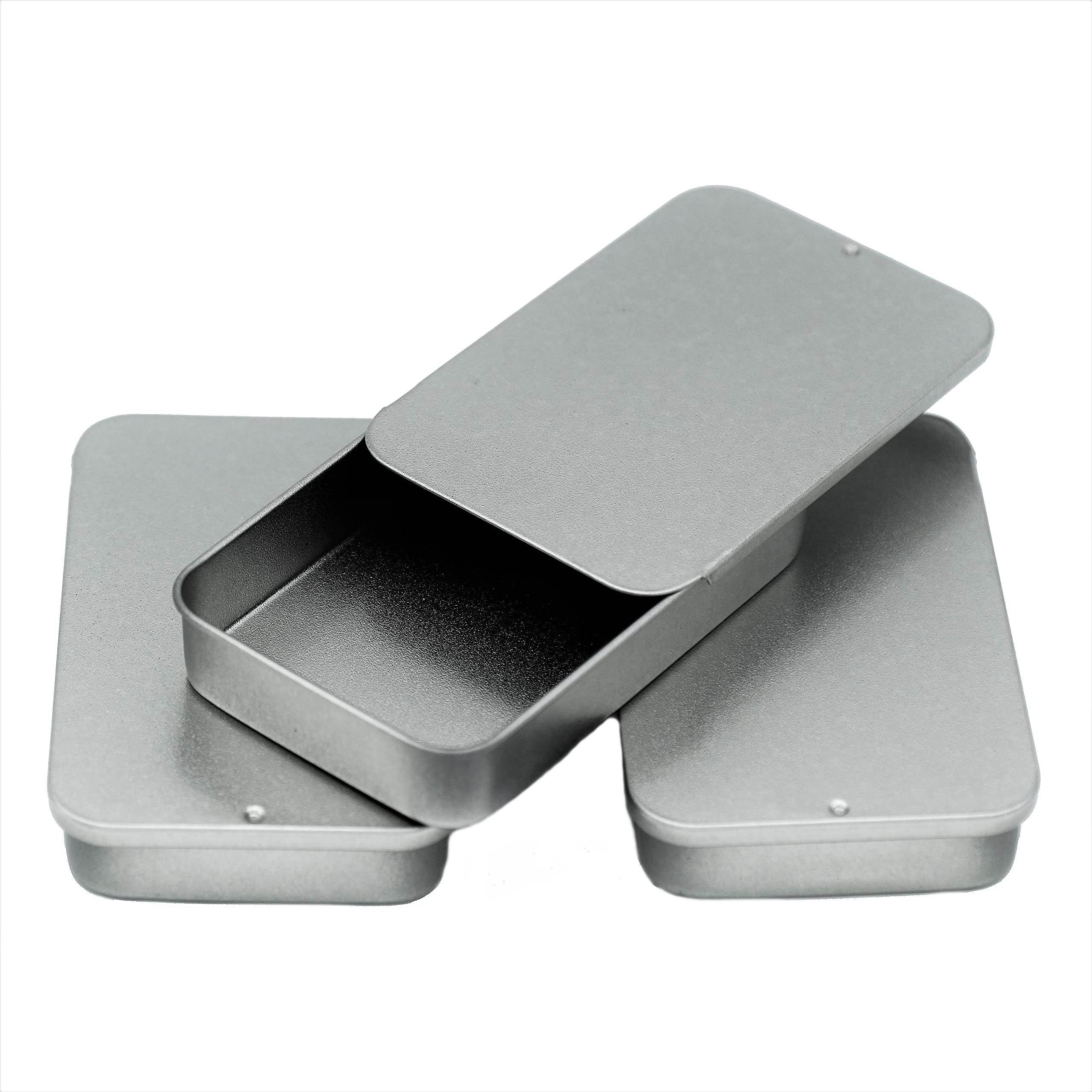 SHC Web 3 x 40ml Rectangular Tin with Slider Lid - Small Travel Storage Containers/Sweets/Lip Balm/Favour/Gift/Pill Boxes - Silver