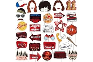 34pcs Stranger Inspired Birthday Party Decorations Set - Red and Black Photo Booth Props with Welcome to The Other Side Sign 