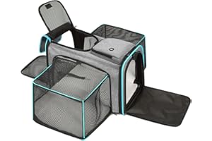 Desfir Cat Dog Carrier Bag, 5 Sides Open Doors, 2 Sides Expandable, Large Soft Sided Pet Carriers with Removable Pad, 19x12x12 Inch for Kitten, Rabbit, Puppy, Small Animal, Airline Approved