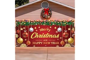 FRERDUI Christmas Garage Door Cover，7×16 FT Christmas Garage Door Decorations– Premium Fiber Fabric Garage Banner with Metal Grommets for Garage, Fence, Yard & Backdrop
