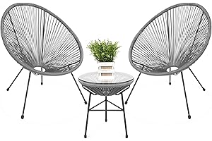 Best Choice Products 3-Piece Outdoor Acapulco All-Weather Patio Conversation Bistro Set w/Plastic Rope, Glass Top Table and 2 Chairs - Gray