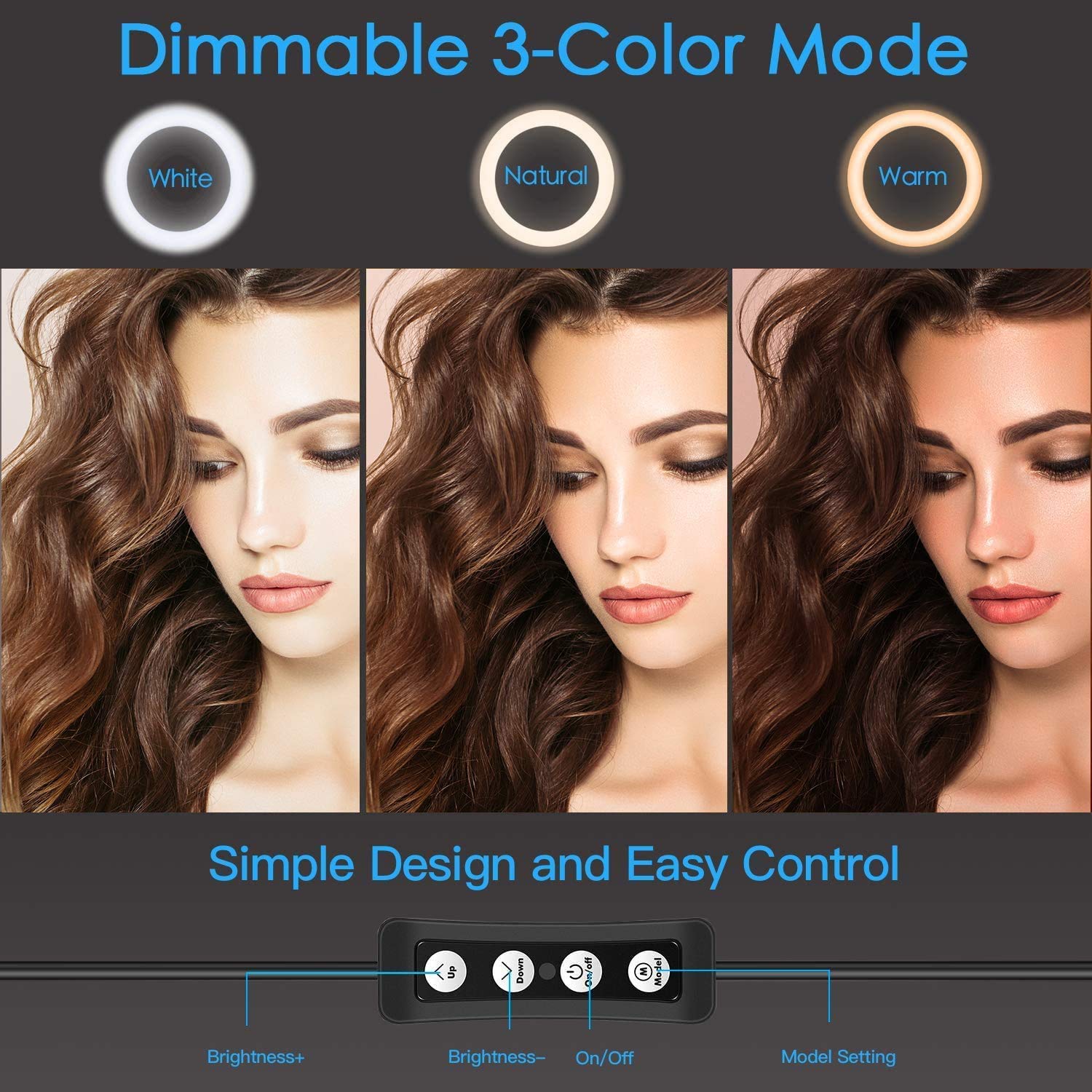 10.2" Selfie Ring Light with 65" Adjustable Tripod Stand & Phone Holder for Live Stream/Makeup, Upgraded Dimmable LED Ringlight for Tiktok/YouTube/Zoom Meeting/Photography