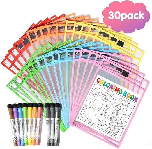Dry Erase Pockets Reusable Sleeves 30 Pack Reusable Dry