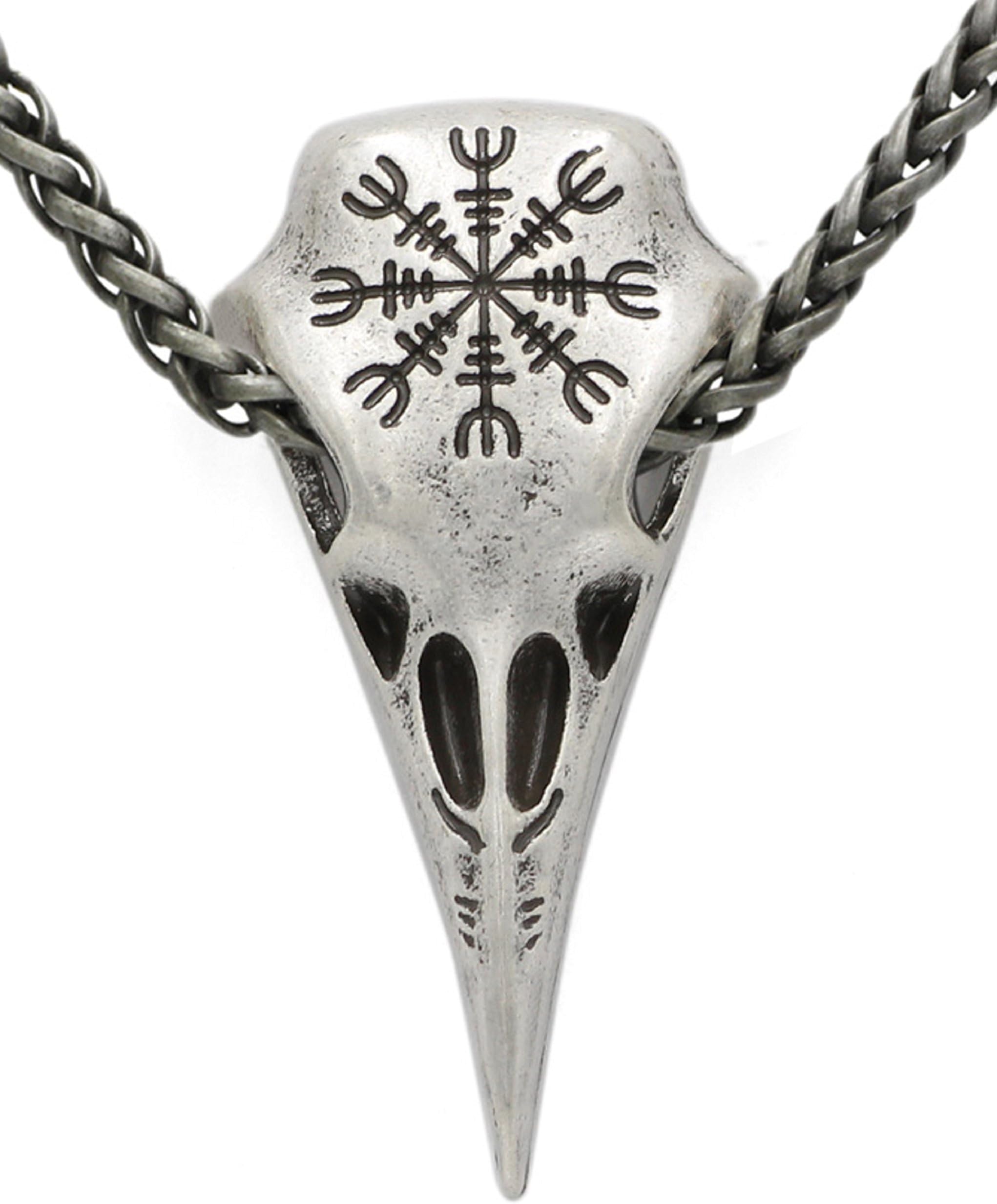 Viking Raven Helm Of Awe Pendant Necklace Antique Silver Grey Chain Scandinavian Norse Celtic Nordic Rune Talisman Saxon