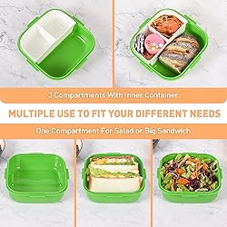 AGREON Bento Lunch Box for Kids & Adults, Green