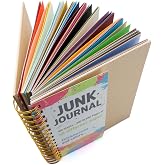 Junk Journal 8.5x5.5'' Half Letter, 100 Unique Sheets 200 Pages – Spiral Bound Notebook with Mixed Color Cardstocks Papers (1