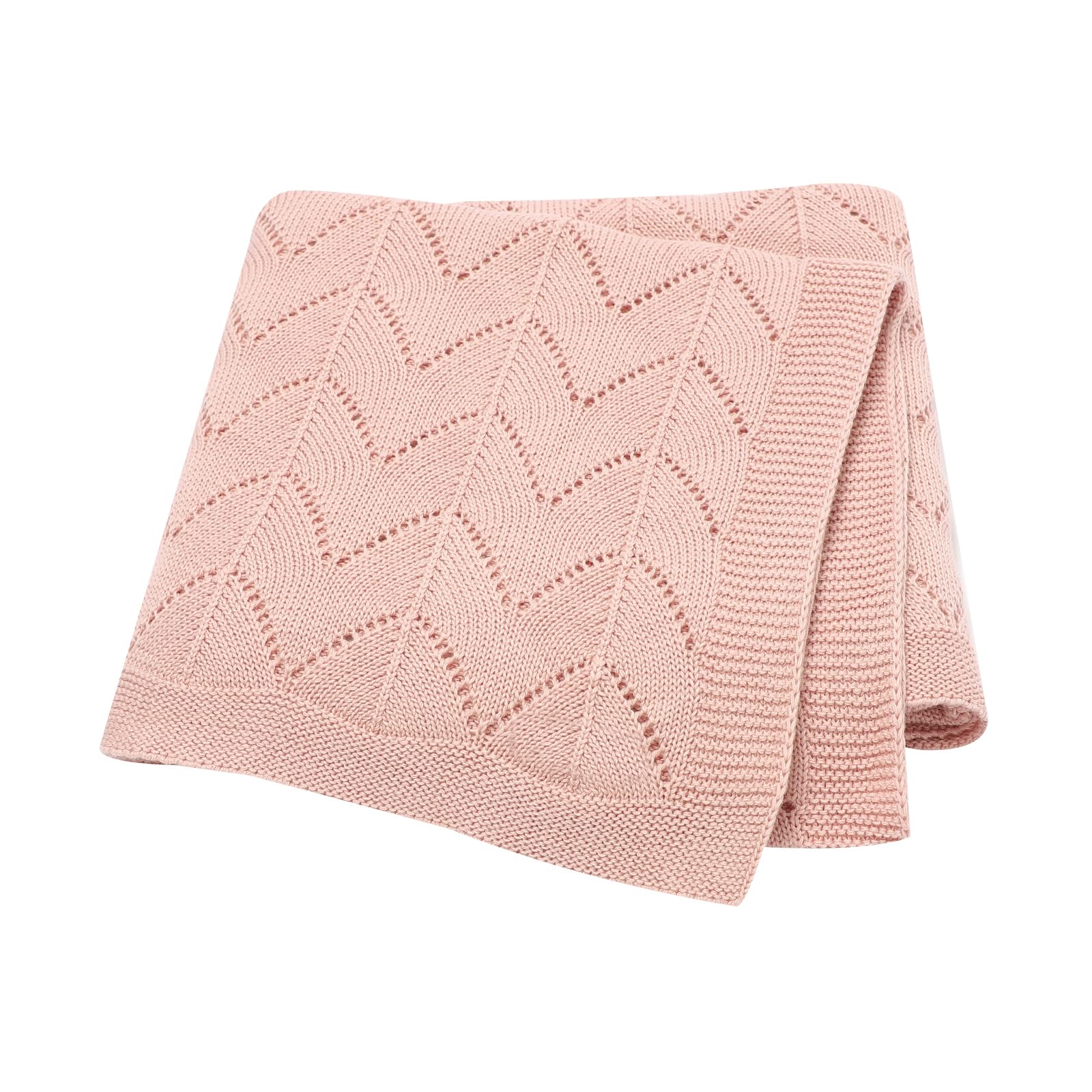 Hadetoto Baby Cellular Blanket 100% Cotton Blankets Knitted Baby Blanket Breathable Pram/Travel/Moses Basket for Outdoor(100x80cm) (Pink1)