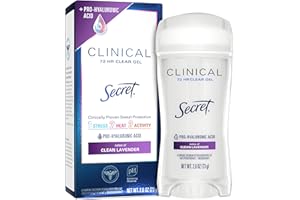 Secret Clinical Strength Antiperspirant Deodorant for Women, 3X Stress Protection, 72hr Sweat & Odor Protection, PH Balancing Minerals, Clear Gel, Clean Lavender Scent, 2.6 oz