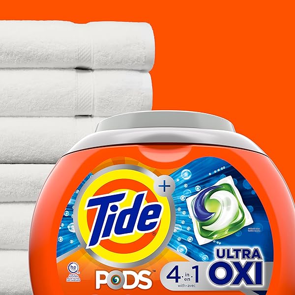 TIDE 4-IN-1 ULTRA OXI PODS LAUNDRY DETERGENT PACS, 85 COUNT, HE COMPATIBLE, BUILT IN PRE-TREATER FOR STAINS