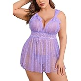 Avidlove Plus Size Lingeire for women Lace Babydoll Mesh Chemise Sexy Nightwear Sheer Nightie with Lace Up Bows L-4XL