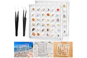 XANGNIER Acrylic Magnetic Seashell Display Box,Clear Sea Shell Display Box,Beach Magnet Storage Organizer Case for Seashell Diamond Beads,72 Grids,Transparent,2 Pack