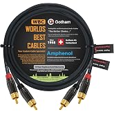 15 Foot RCA Cable Pair - Gotham GAC-4/1 (Black) Star-Quad Audio Interconnect Cable with Amphenol ACPL Black Chrome Body, Gold Plated RCA Connectors - Directional