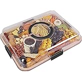 Renmxj Charcuterie Board with Clear Lid, Travel Portable Cheese Board Charcuterie Boxes Cutting Boards for Kitchen, House Warming Gifts New Home, Gifts for Women (1 Compartments Black)